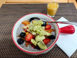 Chia pudding for breakfast at Happy Belly / Eat Smart in Tirana
