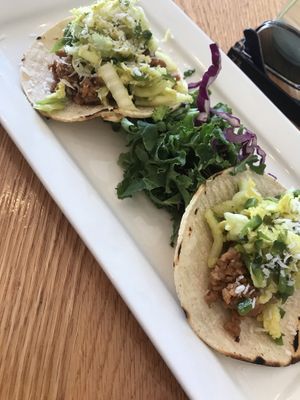 Tacos of the day with tempeh mince, slaw and coconut shavings  at Pure Kitchen - Elgin in Ottawa