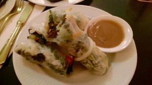 Rice paper rolls with hoisin sauce at Bar James in Amsterdam