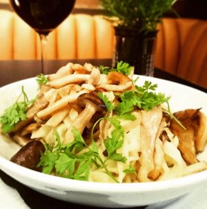Tagliatelle with cauliflower sauce and mushrooms at Bar James in Amsterdam