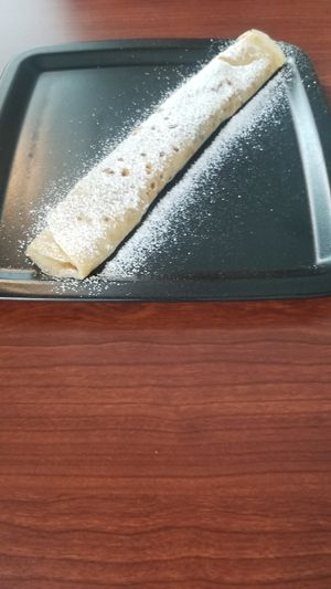 Apricot filled pancake dessert at Vegana Indiana in Vienna