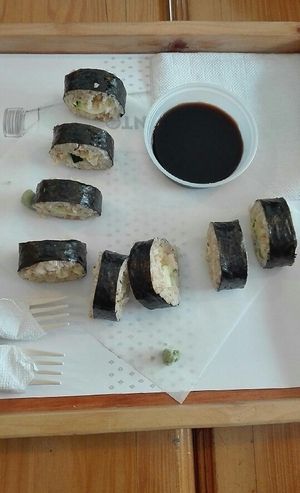 Sushi vegano at Aba Opción Vegetariana in Bogota