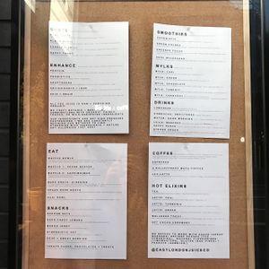 menu at East London Juice in East London
