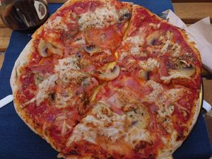 Mushroom & 'Bacon' Pizza at Green Beans in Lisbon