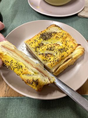 Puff pastry with salami filling  at Green Beans in Lisbon