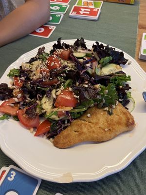 Salad with “fish” fillet  at Green Beans in Lisbon