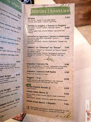 Menu at Green Beans in Lisbon