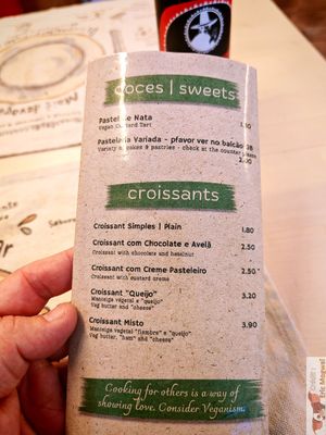 Menu at Green Beans in Lisbon