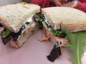 Jack fruit, lettuce, vegan cheese, vegan mayo and tomato at Green Beans in Lisbon