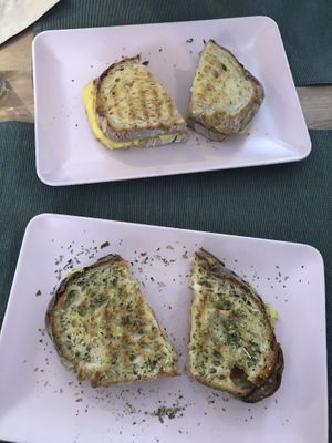 vegan toasties with cheese!! at Green Beans in Lisbon
