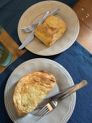 A soya pastry and a sausage pastry  at Green Beans in Lisbon