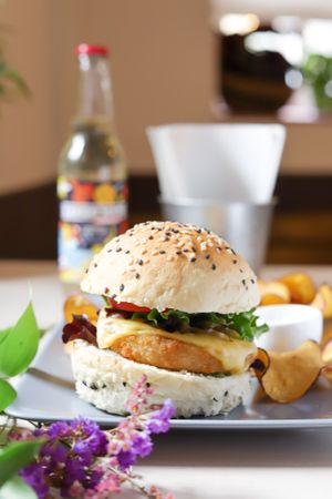 Fries Chicken Burger at Green Beans in Lisbon