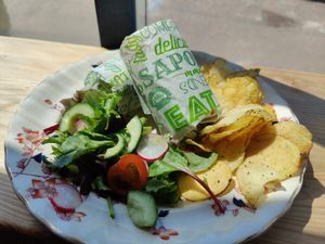 Vegas Mexican wrap with vegan grated cheese not mentioned in the menu. at Velocity Cafe in Inverness