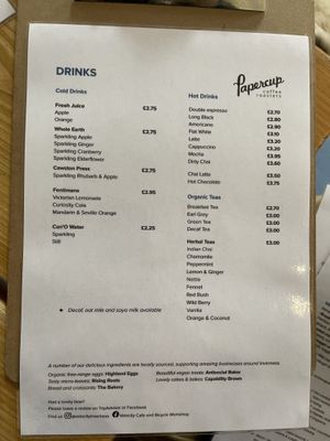 The menu  at Velocity Cafe in Inverness