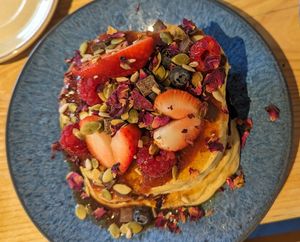 Chocolate and strawberry pancakes at Velocity Cafe in Inverness