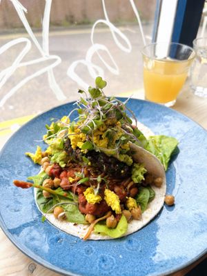 Chipotle oyster shroom breakfast tacos  at Velocity Cafe in Inverness