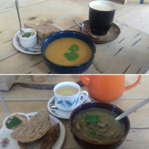 soup, tea and coffee at Velocity Cafe in Inverness