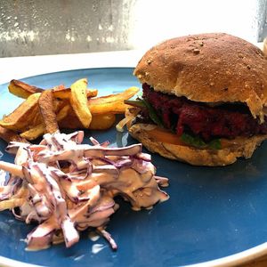 Vegan burger  at Velocity Cafe in Inverness