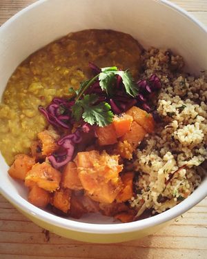 Vegan spiced lentil Dahl  at Velocity Cafe in Inverness