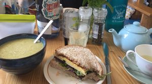 Soup, sandwich, and tea at Velocity Cafe in Inverness