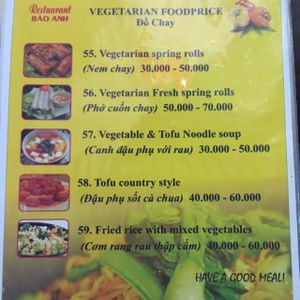 menu at Bao Anh in Ninh Binh