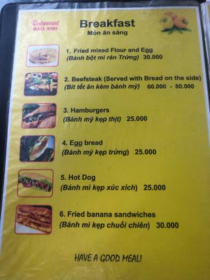 Menu 1 at Bao Anh in Ninh Binh