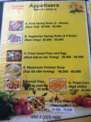 Menu 3 at Bao Anh in Ninh Binh