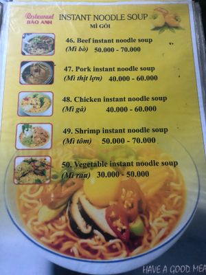 Menu 6 at Bao Anh in Ninh Binh