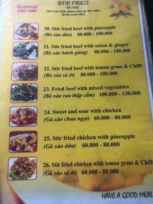 Menu 10 at Bao Anh in Ninh Binh