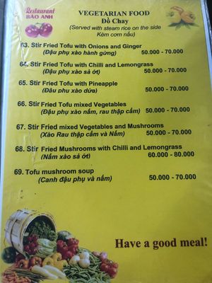 Menu 16 at Bao Anh in Ninh Binh