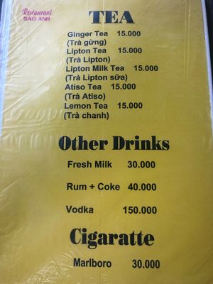 Menu 19 at Bao Anh in Ninh Binh