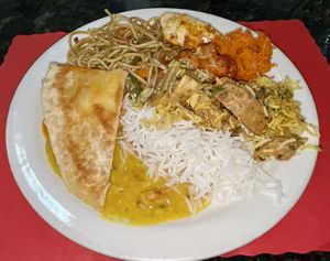 Nan, yellow dal, noodles, white rice, steamed rice  at Saravana Palace in Fairfax