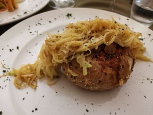 Bread with stew and veggies - great! at Olives Restaurante in Funchal