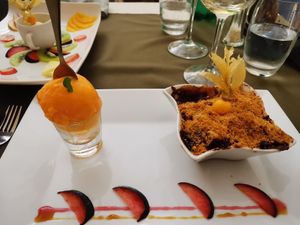 Apple Crumble with tangerine sorbet at Olives Restaurante in Funchal