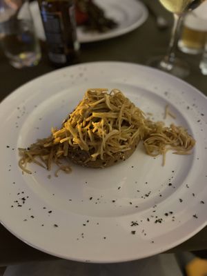 Crispy bread filled with chickpea, roasted pumpkin and organic tofu stew   at Olives Restaurante in Funchal