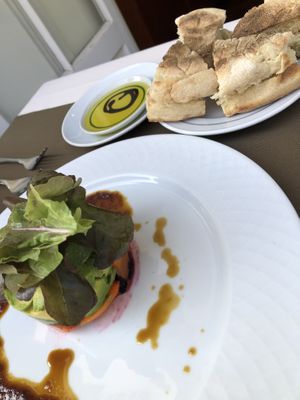 Avocado and tamarillo salad with a hot chilly sauce  at Olives Restaurante in Funchal