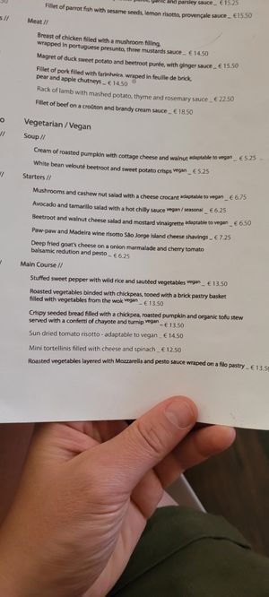 Vegetarian/ Vegan Menu at Olives Restaurante in Funchal