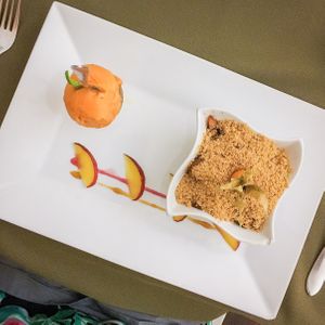 apple crumble with tangerine sorbet - BEST DISH!!! at Olives Restaurante in Funchal