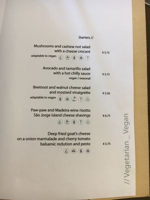 vegetarian and vegan menu: starters at Olives Restaurante in Funchal
