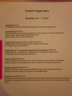 menu at Crusoe's Cafe & Bar in Stoke