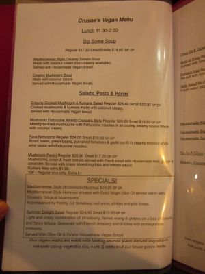 menu at Crusoe's Cafe & Bar in Stoke