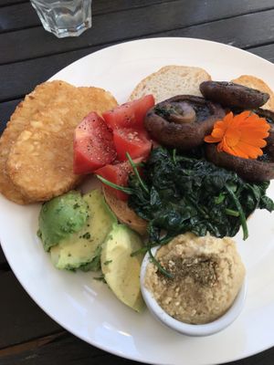 Vegetarian breakfast made vegan  at Crusoe's Cafe & Bar in Stoke