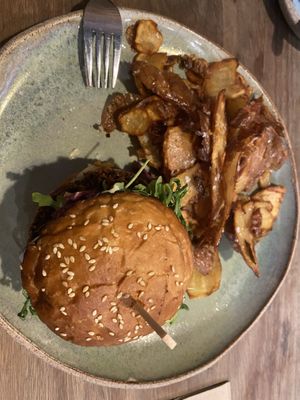 Burger and potato skins   at Two Chaps in Marrickville