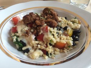 Bulgur salad with vegetables and soya at Terapija in Riga