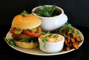 gluten free burger with falafel at Terapija in Riga