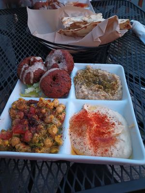 Vegan mezza, favorite thing was the chickpea salad at Dar Salam - Alberta St in Portland