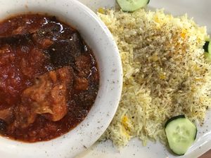 Eggplant stew and aromatic rice  at Dar Salam - Downtown in Portland