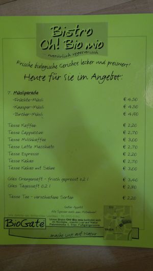 Breakfast menue #Veganuary at Oh! Bio Mio in Trier