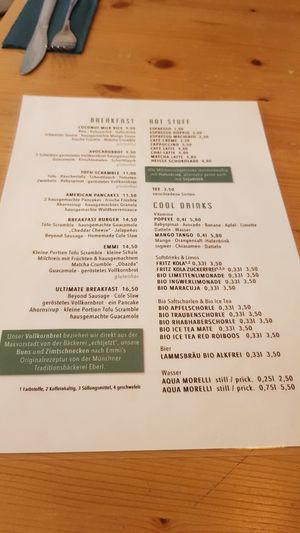 Menu at Emmi's Kitchen - Glockenbach in Munich