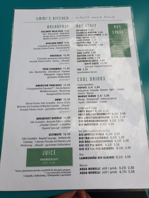 Menue at Emmi's Kitchen - Glockenbach in Munich